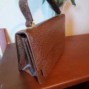 1960s Vintage Stylecraft Miami Brown Handbag Reptile Texture